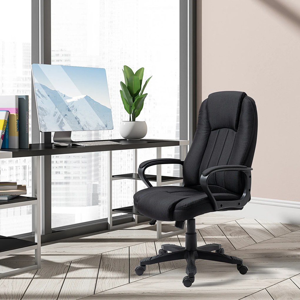Fotoliu Birou cu Masaj, Interfata USB si Inaltime Reglabila, Tesatura efect in, Roti pivotante 60x74x106-116cm, Negru Vinsetto | Aosom Romania