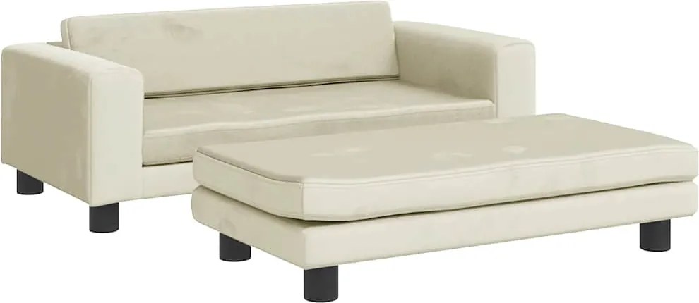 vidaXL Canapea pentru copii cu taburet crem 100x50x30 cm catifea