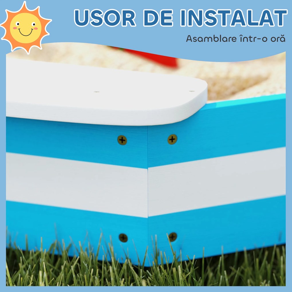 AIYAPLAY Cutie de Nisip pentru Copii 3-6 Ani cu 4 Locuri de Șezut în Colțuri, 133x133x16 cm, Albastru | Aosom Romania
