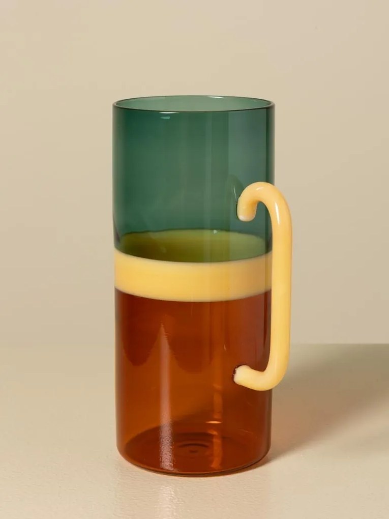 Carafă din sticlă borosilicată bicoloră, verde și portocaliu cu mâner galben, 20 × 9 cm, „Twiggy"
