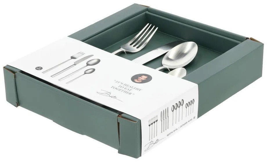 Tacâmuri argintiu-mat din oțel 16 buc. – Bitz