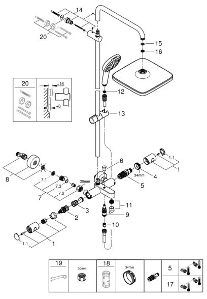 GROHE 26984001 - Sistem de duș VITALIO COMFORT 390 mm, crom lucios