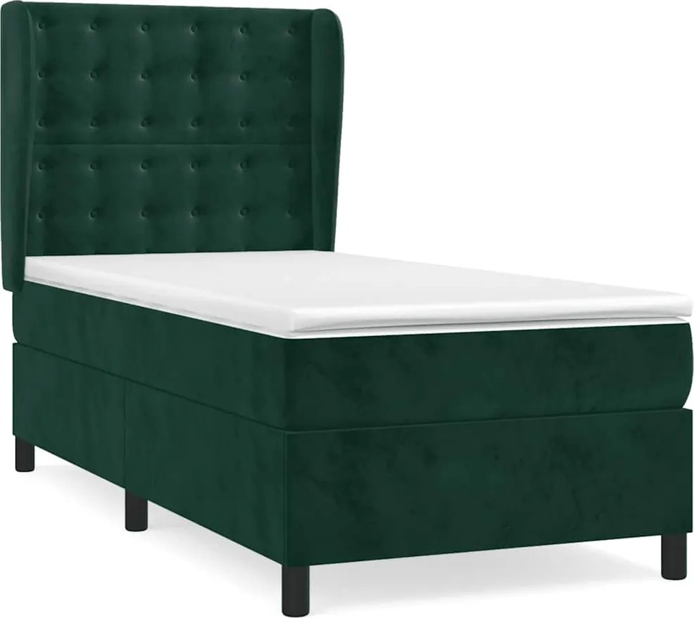 vidaXL Pat box spring cu saltea, verde închis, 90x190 cm, catifea