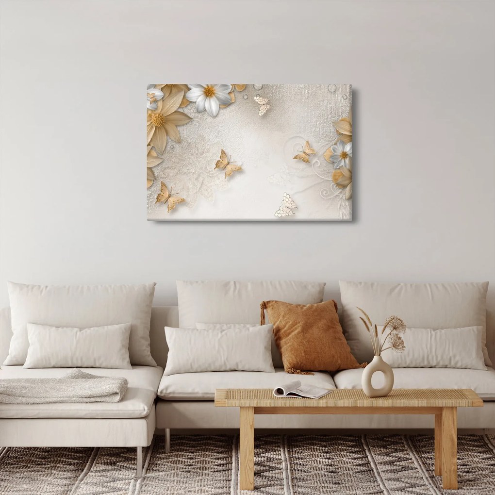 Tablou - Flori cu fluturi (90x60 cm)