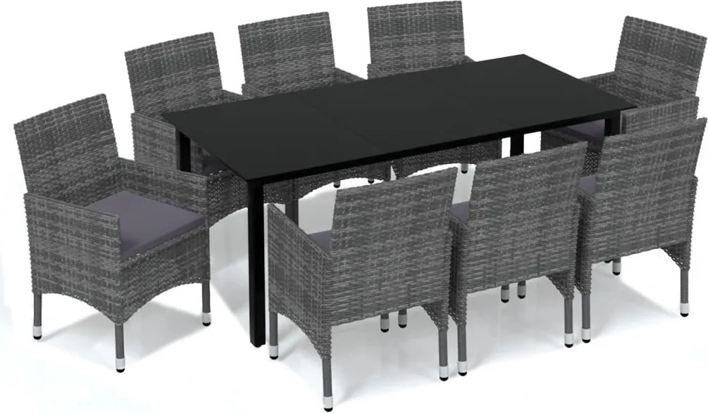 vidaXL Set mobilier de grădină cu perne, 9 piese, gri, poliratan