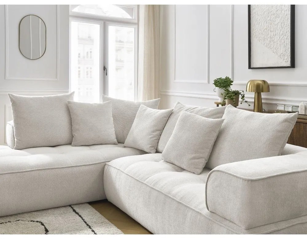 Colțar bej cu tapițerie din chenille (cu colț pe partea stângă/în formă de ”L”) Whesley – Bobochic Paris