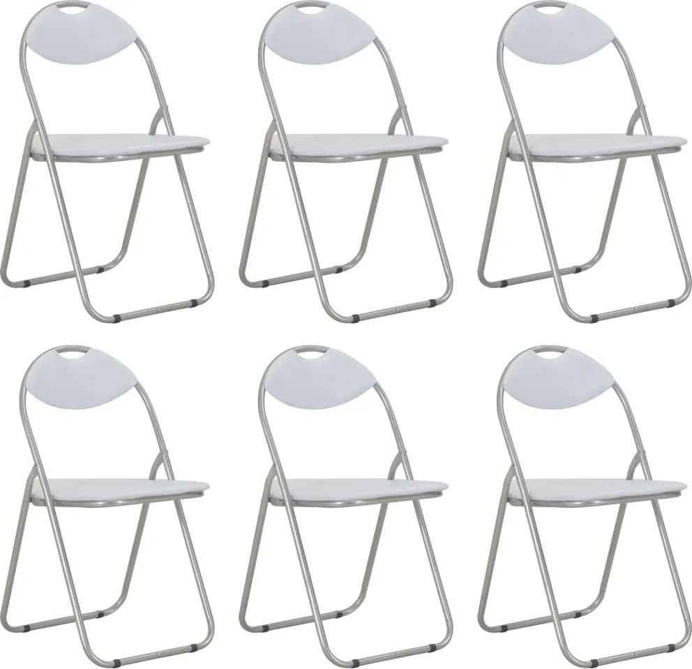 vidaXL Scaune de bucătărie pliabile, 6 buc., alb, piele ecologică