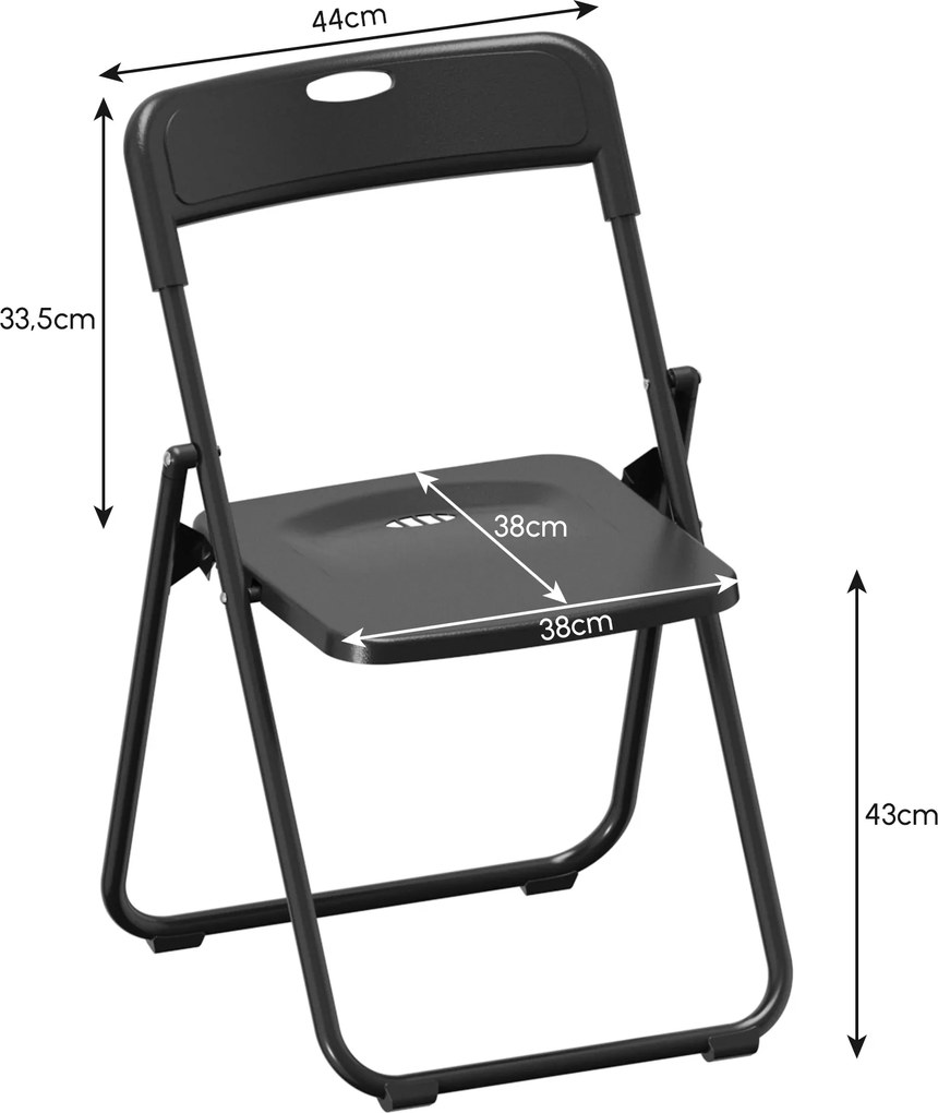 HOMCOM Set de 6 scaune pliabile din plastic cu spătar curbat, design cu ventilație, structură din oțel 48,5x47x75 cm Negru | Aosom Romania