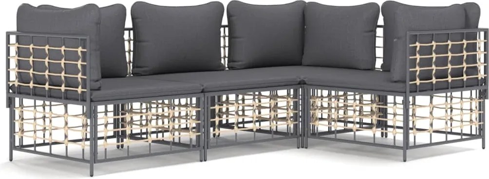 vidaXL Set șezlonguri de grădină 4 piese cu perne, antracit, poliratan