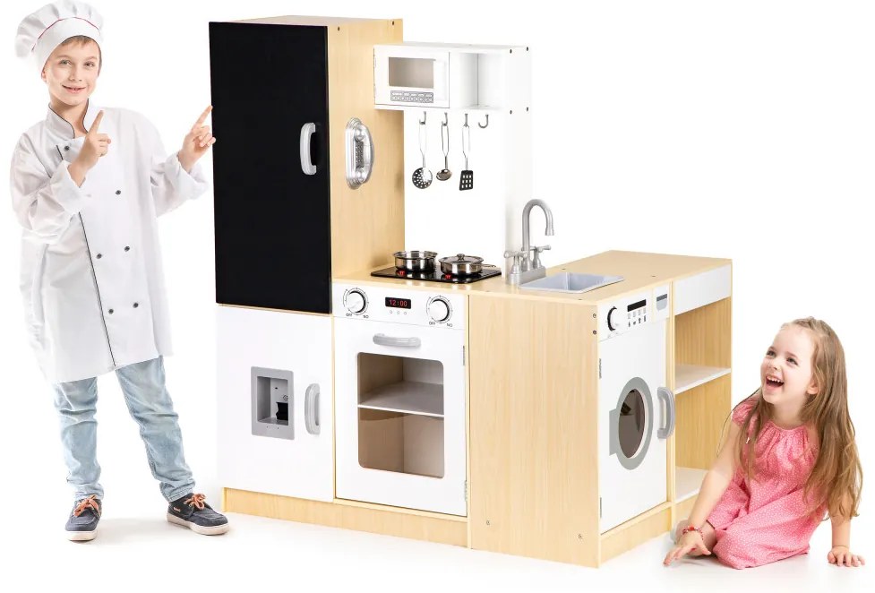 Bucătărie pentru copii XXL din lemn cu iluminare led