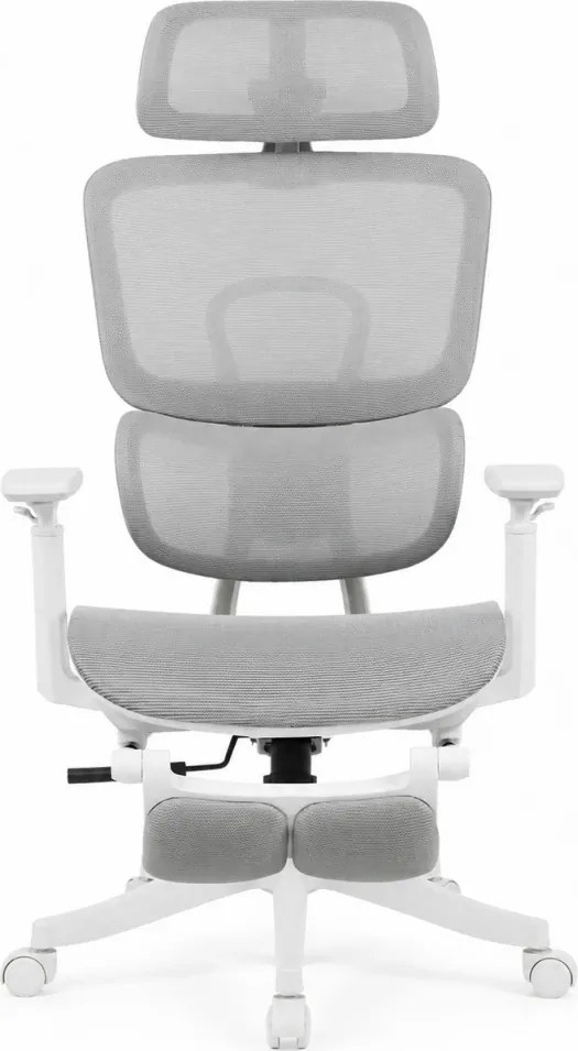 Scaun Ergonomic Premium Mesh cu Suport pentru Picioare, Reclinare 145°, Tetieră Reglabilă, Cotiere 3D, Suport Lombar Elastic și Șezut cu adâncime reglabilă, Gri