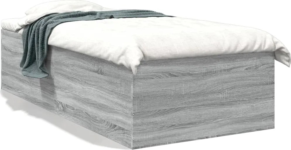vidaXL Cadru de pat, gri sonoma, 90x190 cm, lemn prelucrat
