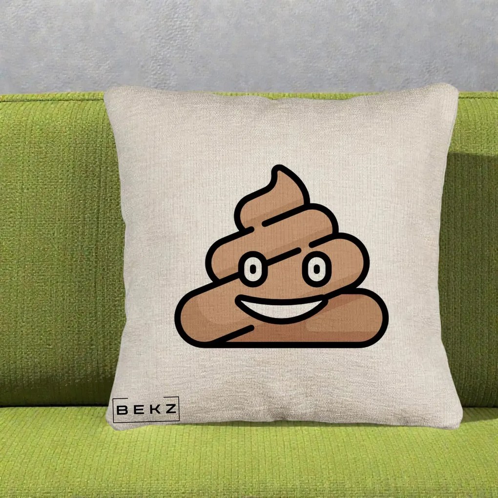 Perna Decorativa Emoji Poop Funny, 40x40 cm, Bej Canapea, Husa Detasabila, Perna Inclusa, BEKZ®