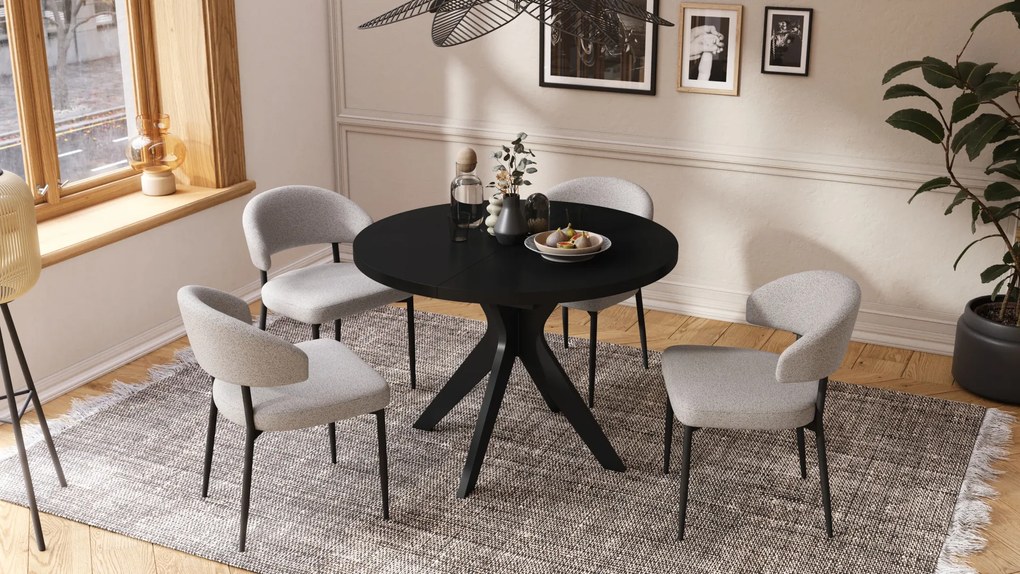 Mazzoni RENZO Negru - MASĂ ROTUNDĂ Ø110 EXTENSIBILĂ PÂNĂ LA 180 cm | PENTRU BUCĂTĂRIE SUFRAGERIE LIVING RETRO