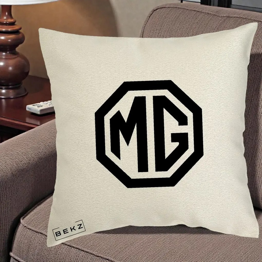 Perna Personalizata cu emblema MG, 40x40 cm, Ecru, Husa Detasabila, Perna Inclusa, BEKZ®