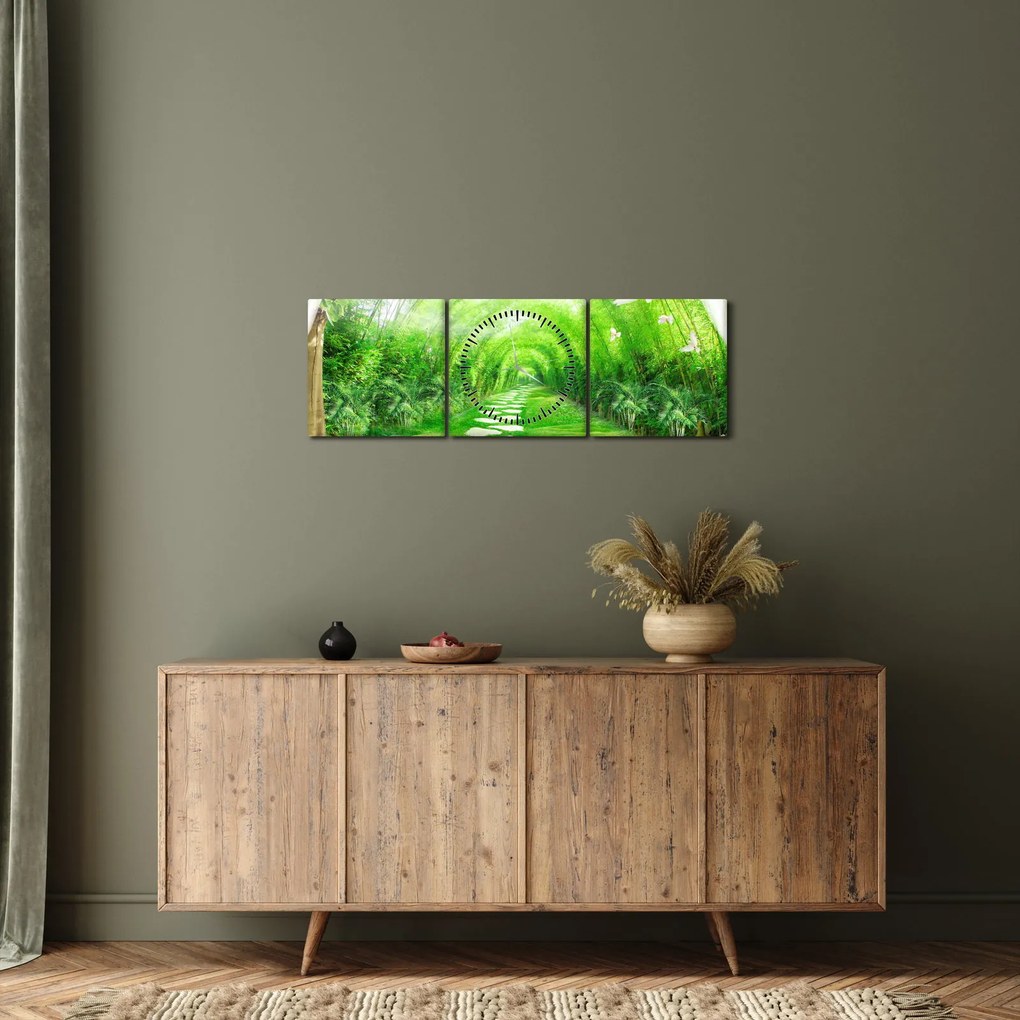 Tablou - Privire la grădina tropicală (cu ceas) (90x30 cm)