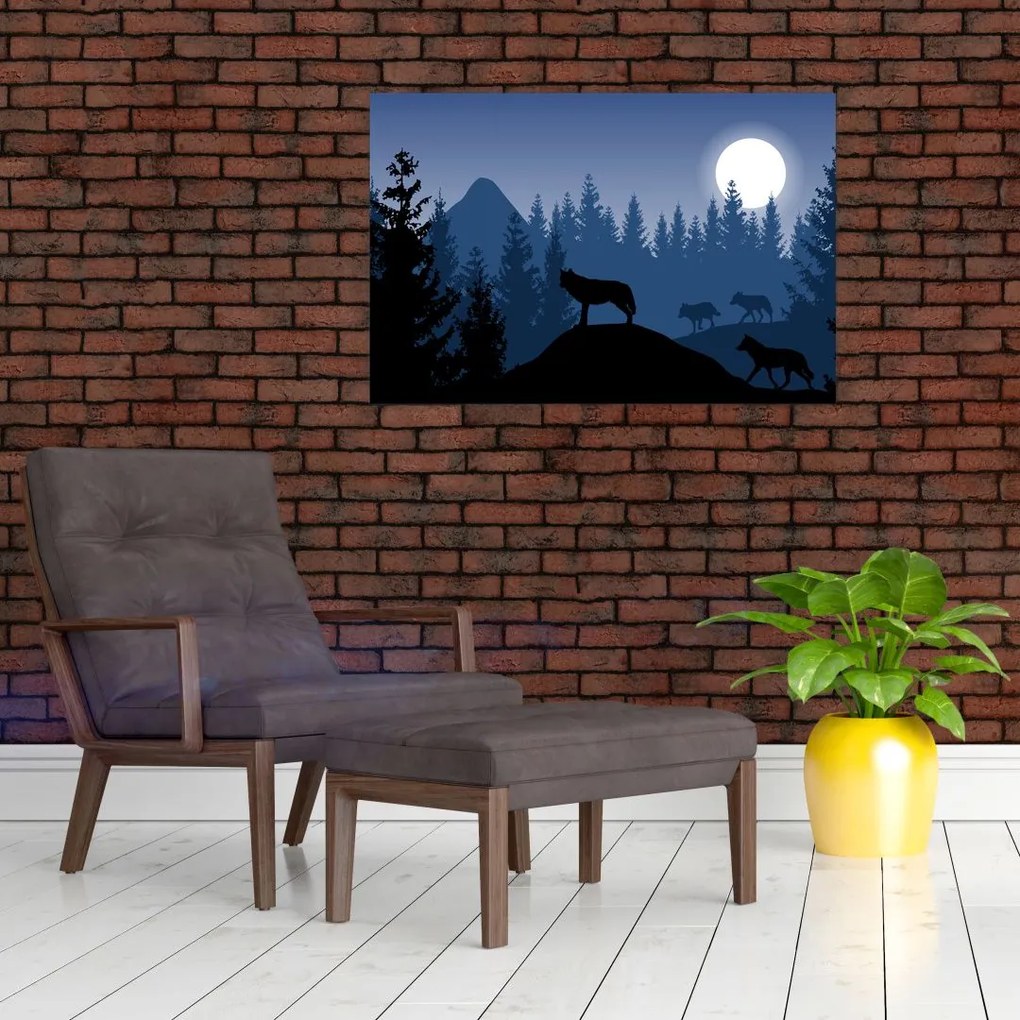 Tablou - Haita de lupi sub lună plină (90x60 cm)