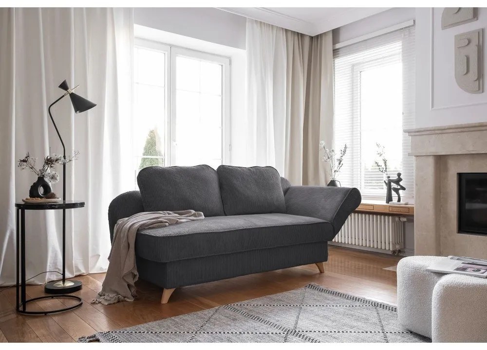 Șezlong gri cu tapițerie din catifea reiată (cu colț pe partea dreaptă) Chic Charlotte – Miuform