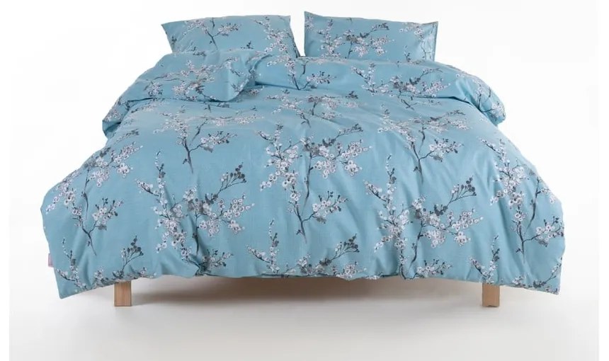 Lenjerie de pat albastră din bumbac ranforcé pentru pat dublu, extinsă 240x220 cm Blue Floral – Mila Home Luxury