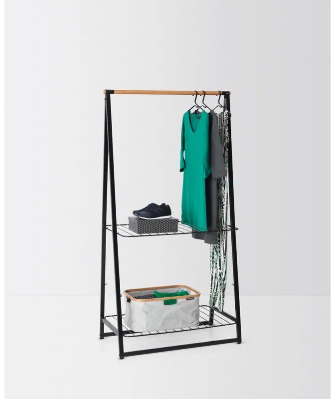 Suport multifuncțional pentru haine Brabantia Linn 1008930, 2 rafturi, Otel, Negru