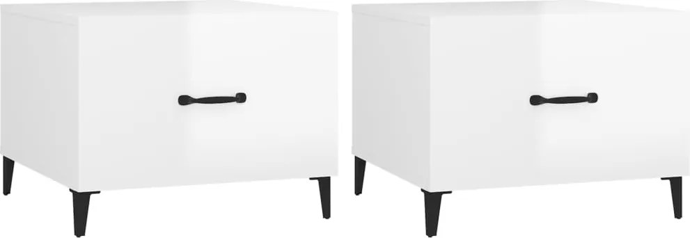 vidaXL Măsuțe cafea picioare metalice 2 buc alb extralucios 50x50x40cm