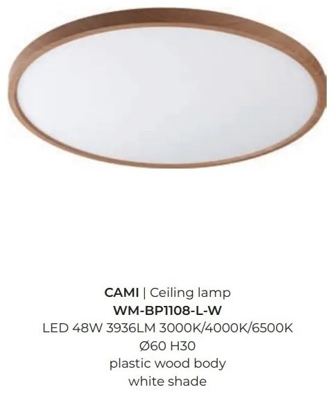 Plafoniera LED moderna design slim CAMI 60cm, wood