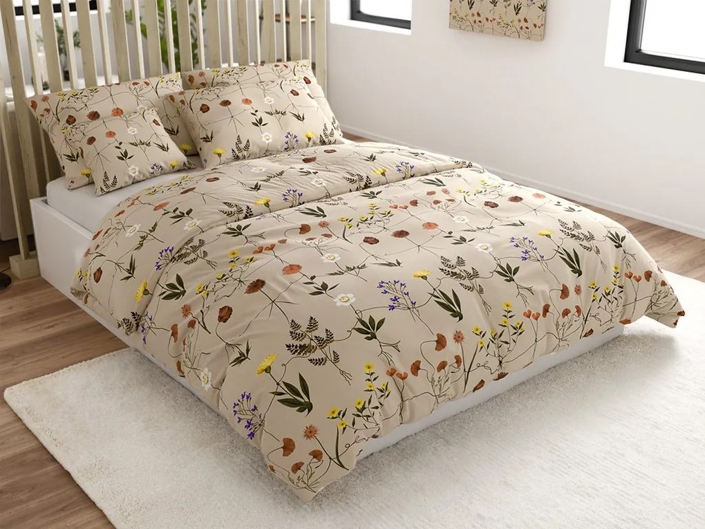 Lenjerie de pat creponata HERBAR BLEND bej Dimensiune lenjerie de pat: 70 x 90 cm | 140 x 200 cm