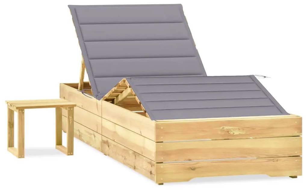 vidaXL Șezlong de grădină cu masă și pernă, lemn de pin tratat