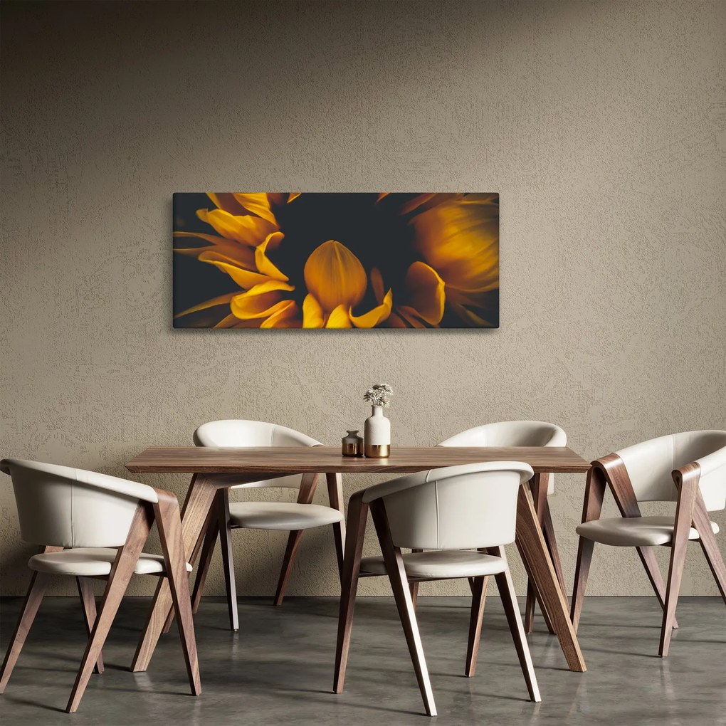 Tablou - Floarea-soarelui în fundal negru (120x50 cm)