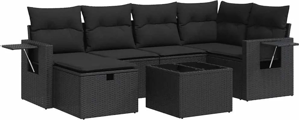 vidaXL Set canapele de grădină cu perne, 7 piese, negru, poliratan