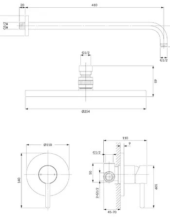 Sistem de dus incastrat Omnires Y finisaj cupru