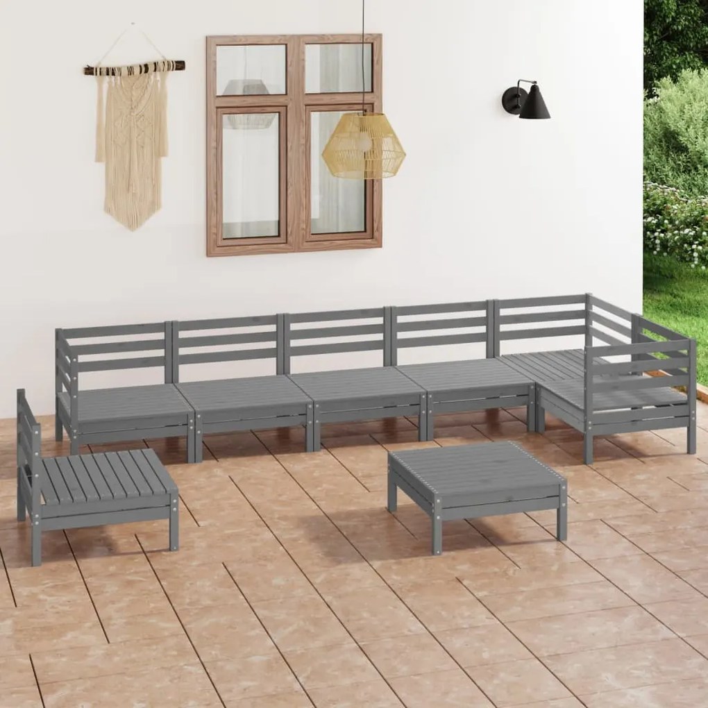 vidaXL Set mobilier de grădină, 8 piese, gri, lemn masiv de pin
