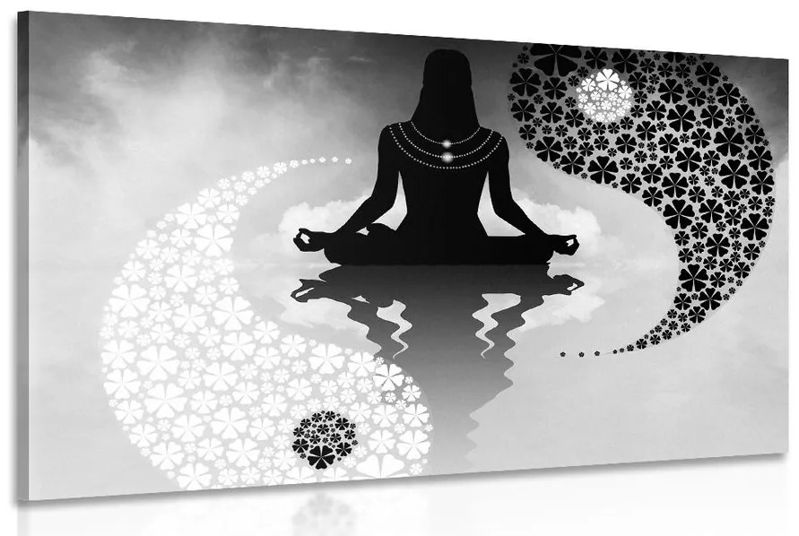 Tablou yin și yang yoga în design alb-negru
