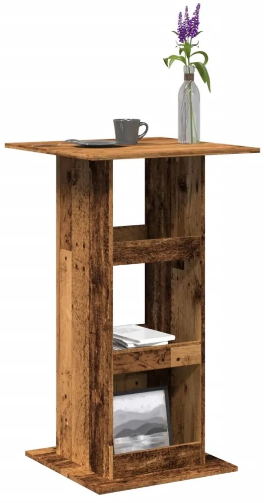 vidaXL Masă bar cu depozitare lemn vechi, 60x60x102 cm, lemn prelucrat