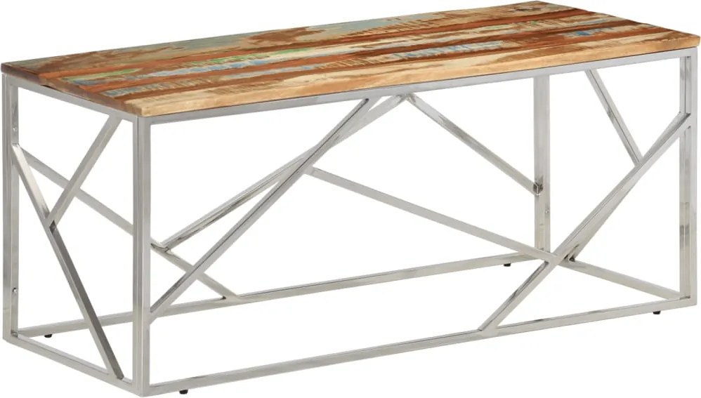 vidaXL Măsuță de cafea oțel inoxidabil argintiu și lemn masiv reciclat