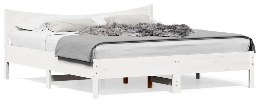 3216358 vidaXL Cadru pat cu tăblie 200x200 cm, alb, lemn masiv de pin