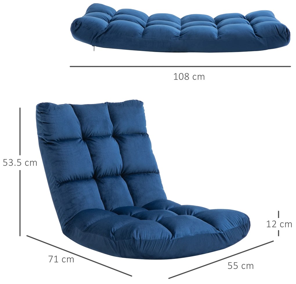HOMCOM Fotoliu Convertibil Fotoliu Leneș Mare Confort Inclinație Spătar Multipozitii 90°-180° Flanelă de Poliester Tapițat Albastru Regal | Aosom Romania