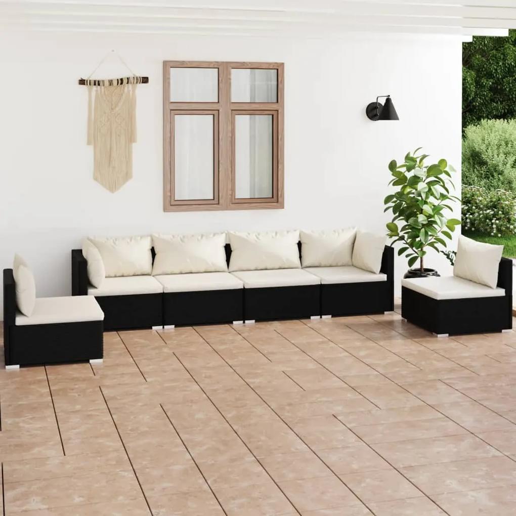 3102199 vidaXL Set mobilier de grădină cu perne, 6 piese, negru, poliratan