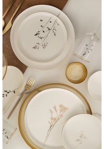 Set de veselă 27 piese alb/auriu/porțelan