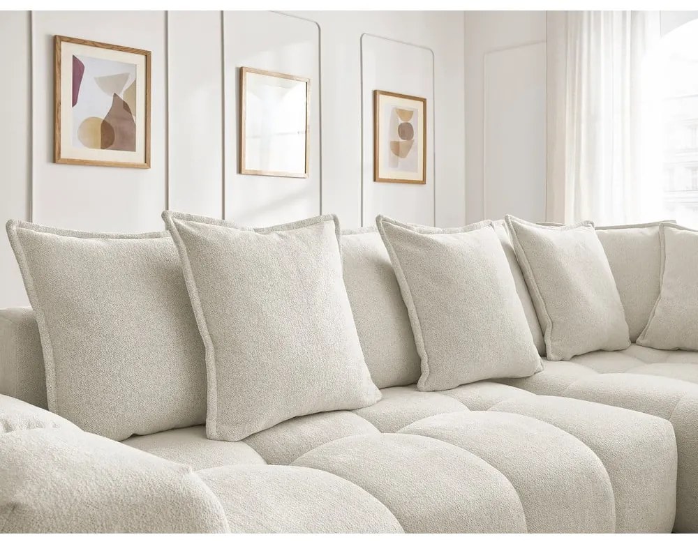 Colțar alb extensibil/cu spațiu de depozitare cu tapițerie din chenille (cu colț pe partea dreaptă/în formă de ”L”) Everest – Bobochic Paris