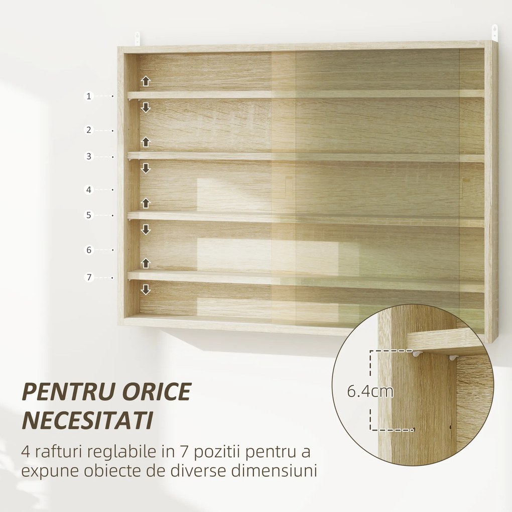 HOMCOM Vitrină Culoarea Lemnului cu 5 Rafturi Reglabile și Uși din Sticlă | Aosom Romania