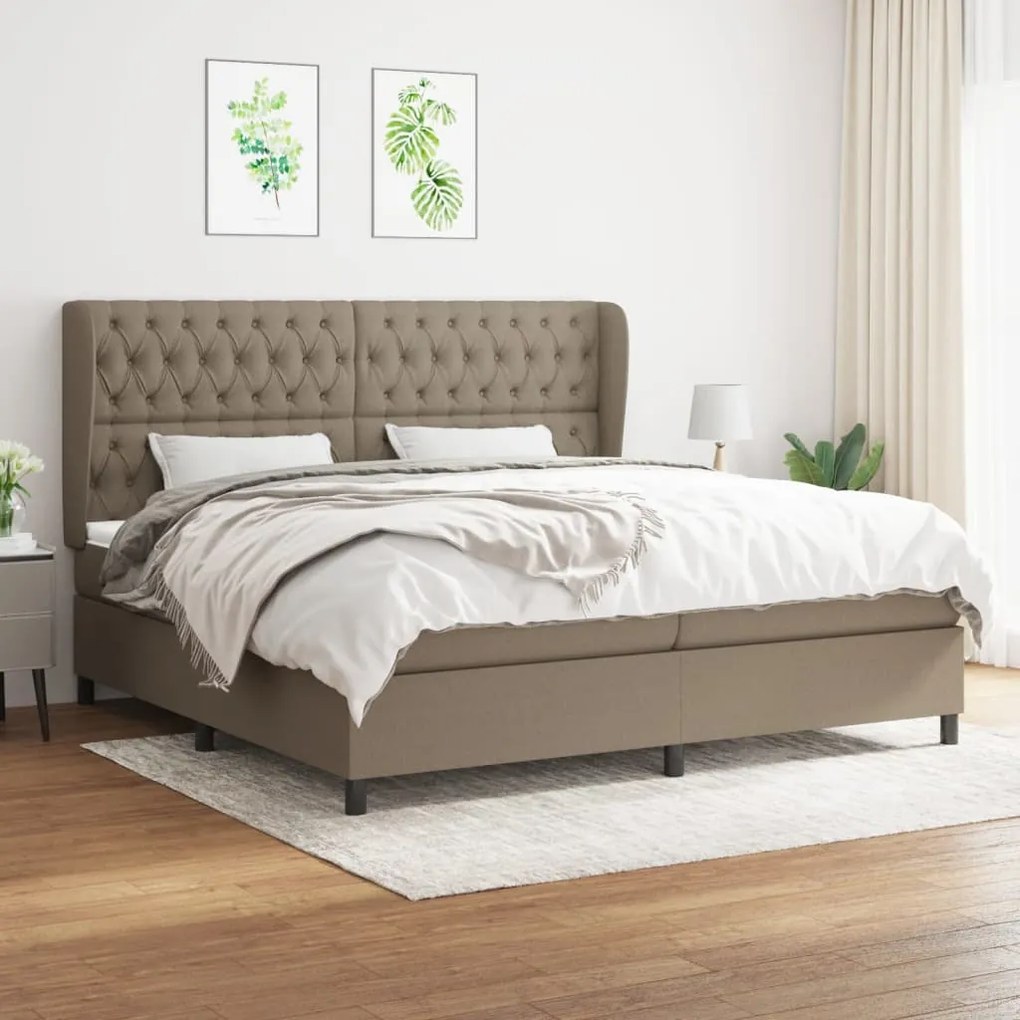 vidaXL Pat box spring cu saltea, gri taupe, 200x200 cm, textil