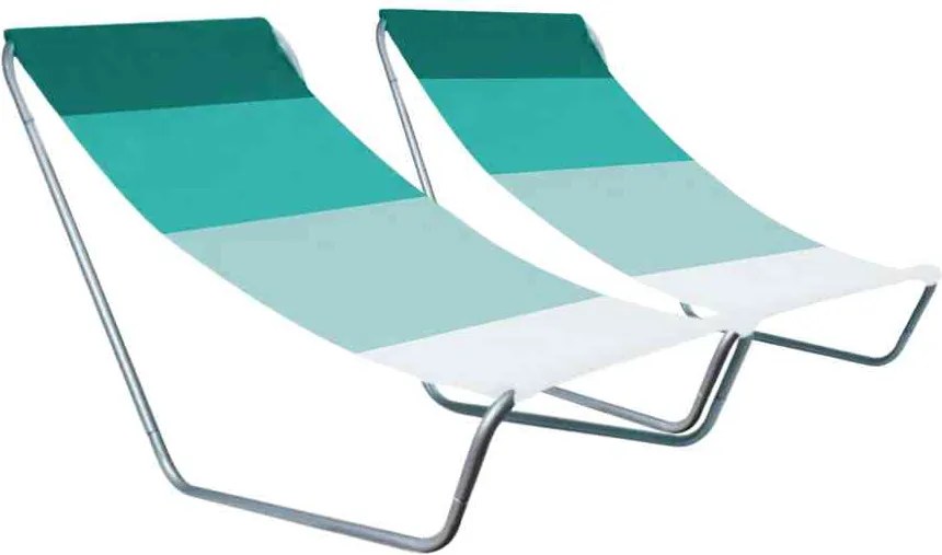 Set de 2 sezlonguri pliante pentru plaja SAND, dungi verzi