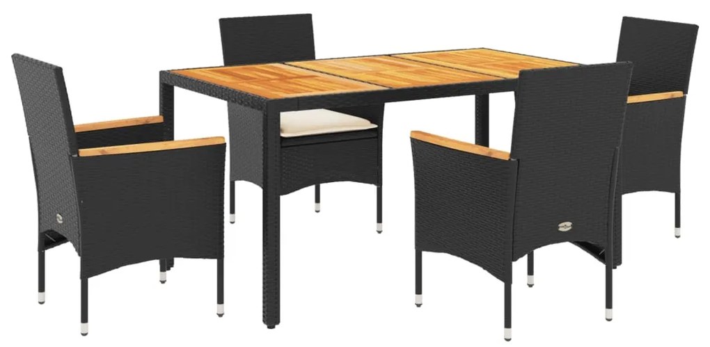 3278629 vidaXL Set mobilier grădină perne 5 piese negru poliratan/lemn acacia