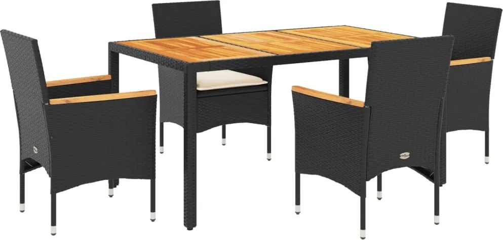 vidaXL Set mobilier grădină perne 5 piese negru poliratan/lemn acacia