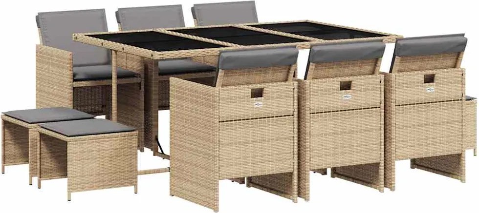 vidaXL Set mobilier grădină cu perne, 11 piese bej combinat poliratan