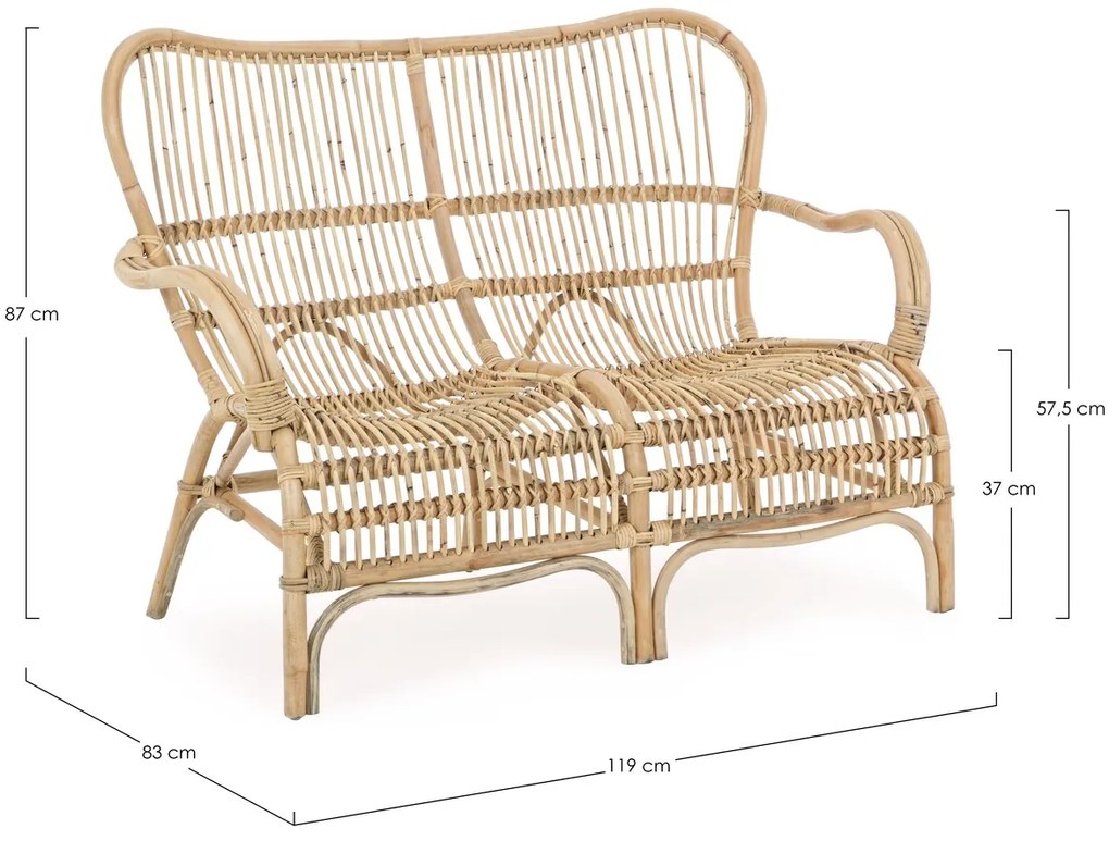 Banca pentru gradina Clarita, Bizzotto, 119 x 83 x 87 cm, ratan, natural