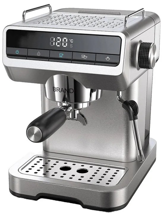Espressor manual Finlux FEM-1866, 1150W, 20 bar, 1.2 L, Disc Crema, Cafea macinata, Ecran digital, Inox