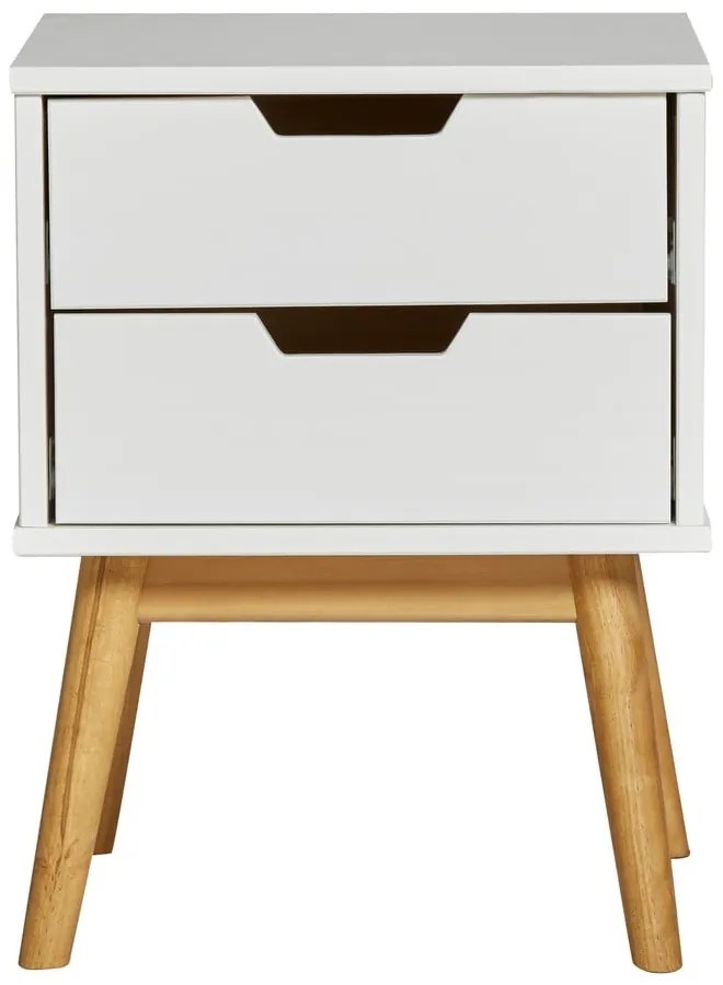 Noptieră din lemn masiv de pin Marckeric Baku, alb-natural