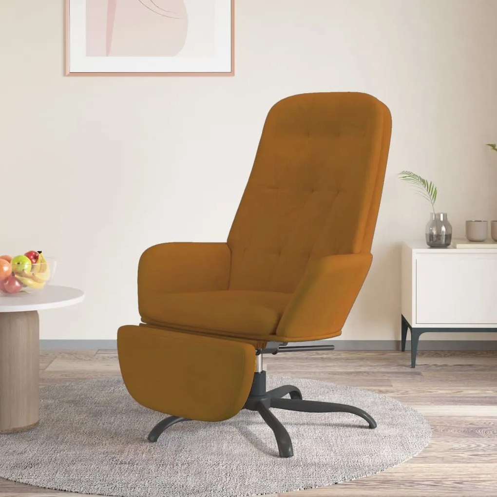 3097649 vidaXL Scaun de relaxare cu taburet, maro, catifea